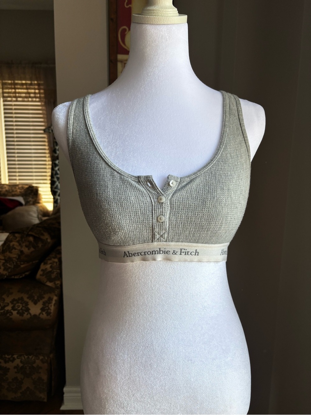 Abercrombie & Fitch Heather Gray Rib-Knit Henley Bralette